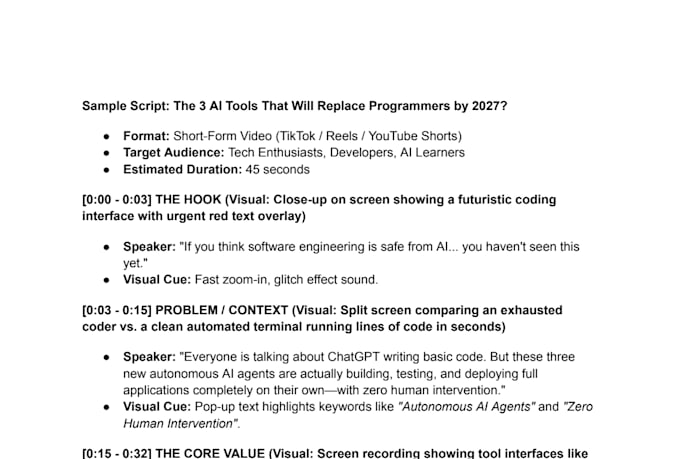 write short form video scripts for tech and ai